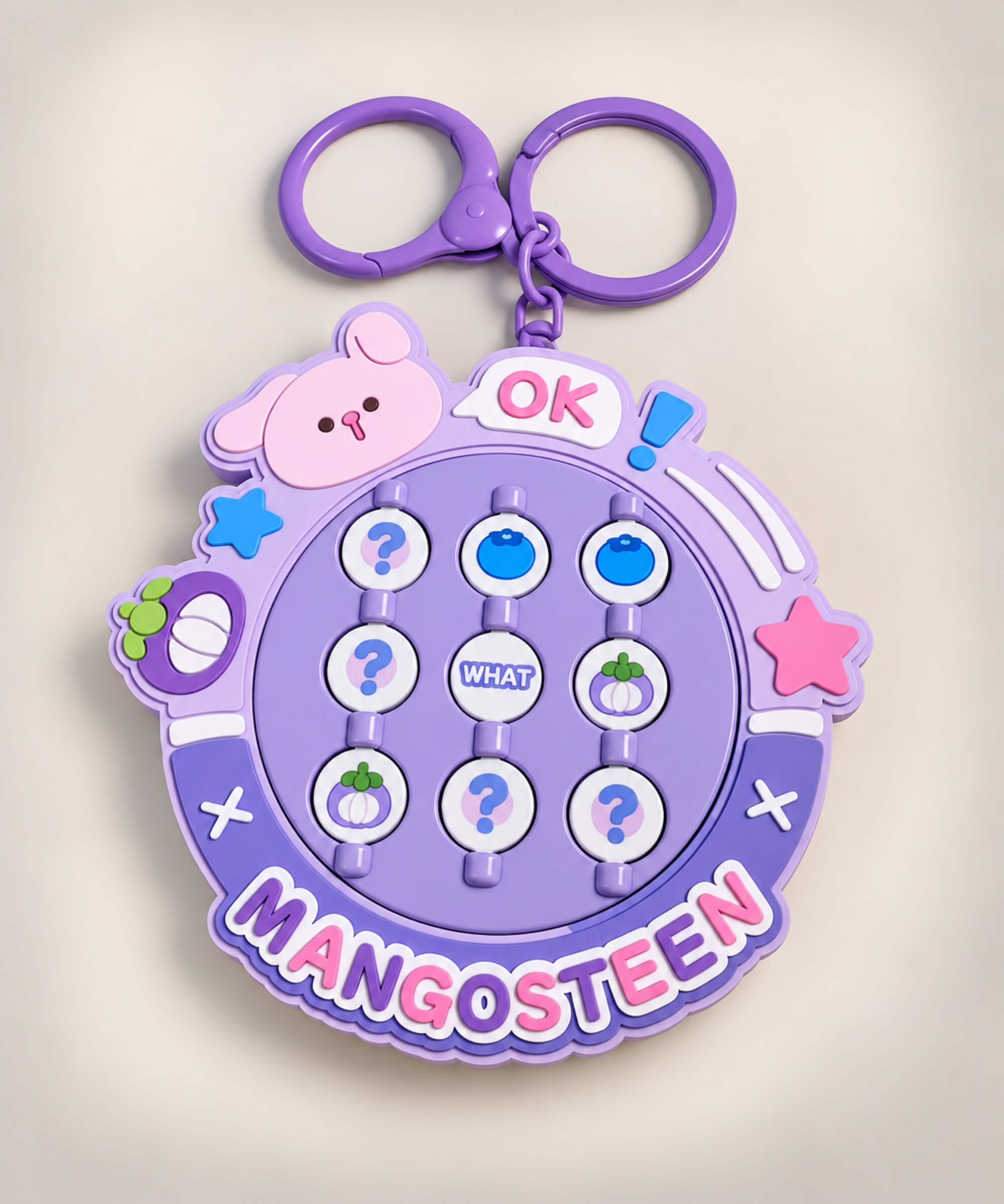 Mangosteen Flip Matching Game Keychain with nine rotating picture tiles